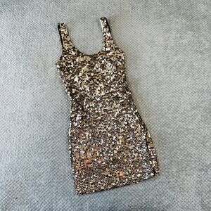 vintage y2k ibiza mermaid core gold sequin mini babydoll coquette dress nye s